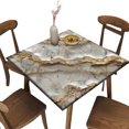 thumbnail image 1 of Square Elastic Fitted Tablecloth, Gold Veined Marble Pattern Printed on Oilproof Card Table Cover, Great for Picnics Beach Camping Travel, Fit for 32" x 32" Square Tables, 1 of 4
