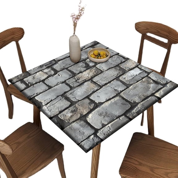 Square Elastic Fitted Tablecloths, Brick Wall Pattern Printed on Oilproof Square Patio Table Cover, Ideal for Dining & Kitchen Tables, Fit for 32" x 32" Square Tables