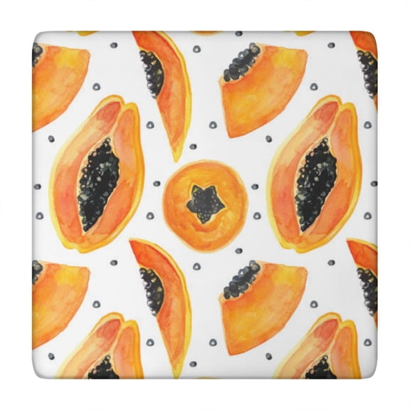Square Elastic Table Cover - Cute Kawaii Papaya Cartoon Design, Soft Durable Fabric, Secure Fit for Indoor/Outdoor Use, Reusable & Easy Clean (Funny Exotic Pattern)