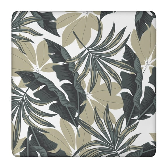 Square Elastic Tablecloth with Colorful Exotic Botanical and Palm Inspired Prints, Waterproof Vinyl, Backing for Non-Slip Use, Perfect for Summer Dining and Parties