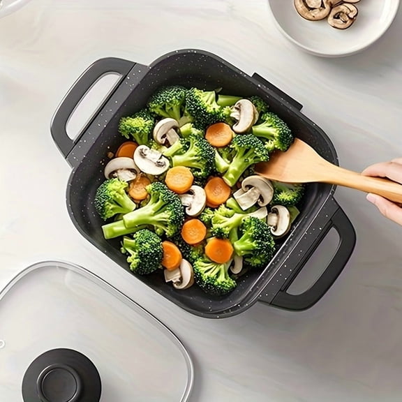 Square Electric Frying Pan with Adjustable Temperature, Nonstick Coating, and Glass Lid for Versatile Indoor Cooking Including Frying, Baking, and Steaming