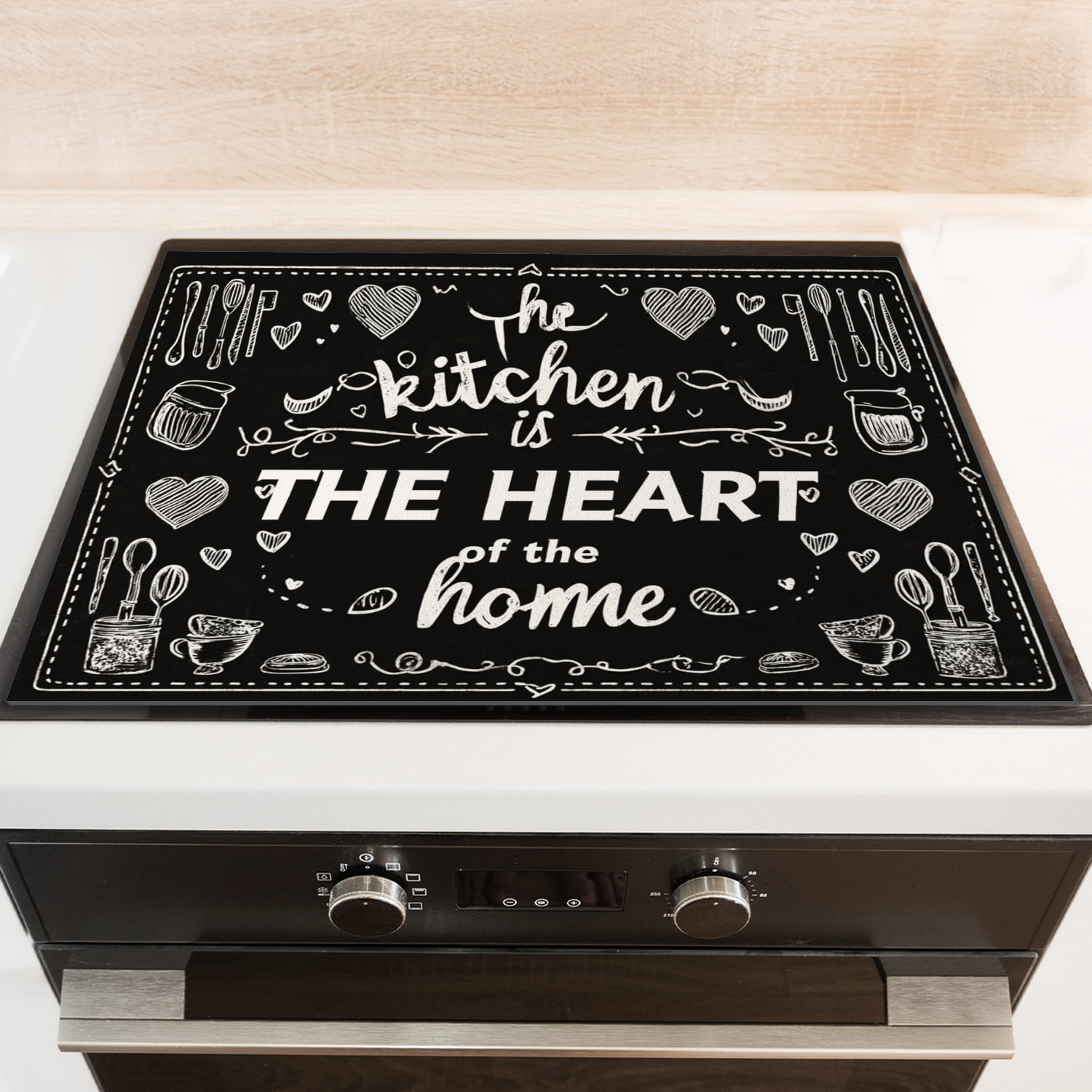 Square Electric/Glass Stove Covers, The Kitchen is The Heart of The Home Heat Resistant Stovetop Cover, Diatomite Multipurpose Protector Pad for Kitchen RV (28×20 Inch)