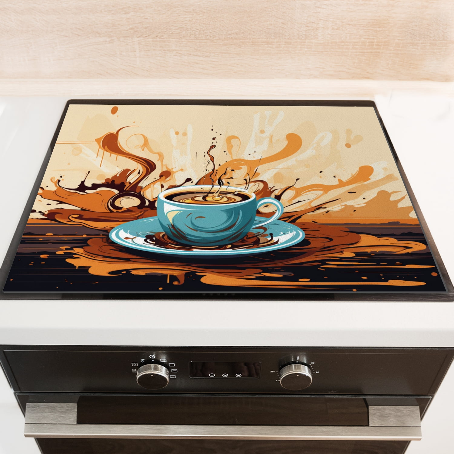Square Electric Stove Top Covers, Coffee Cup Glass Cooktop Cover Protector, Anti-Slip Heat Resistant Range Cooktop Cover Mat for Kitchen RV (28×20 Inch)
