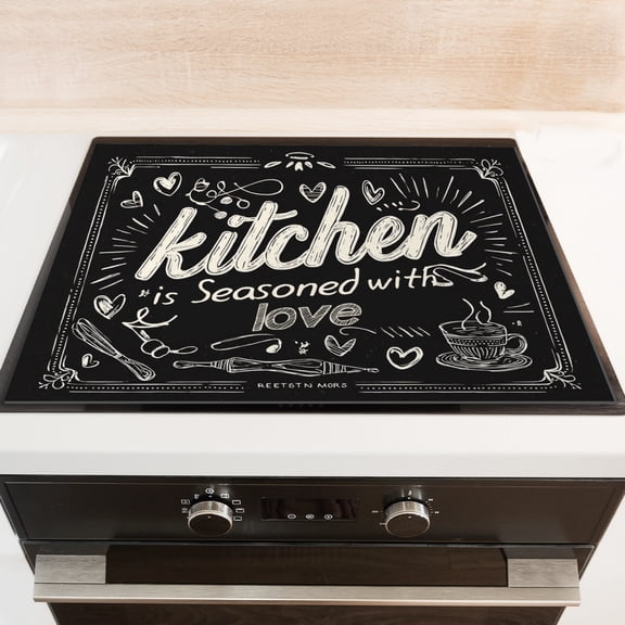 Square Electric Stove Top Covers, Kitchen id Seasoned with Love Coffee Element Print Diatomite Foldable Waterproof Stovetop Mat, Washable Countertop Protector Pad for Kitchen RV (2820 Inch)