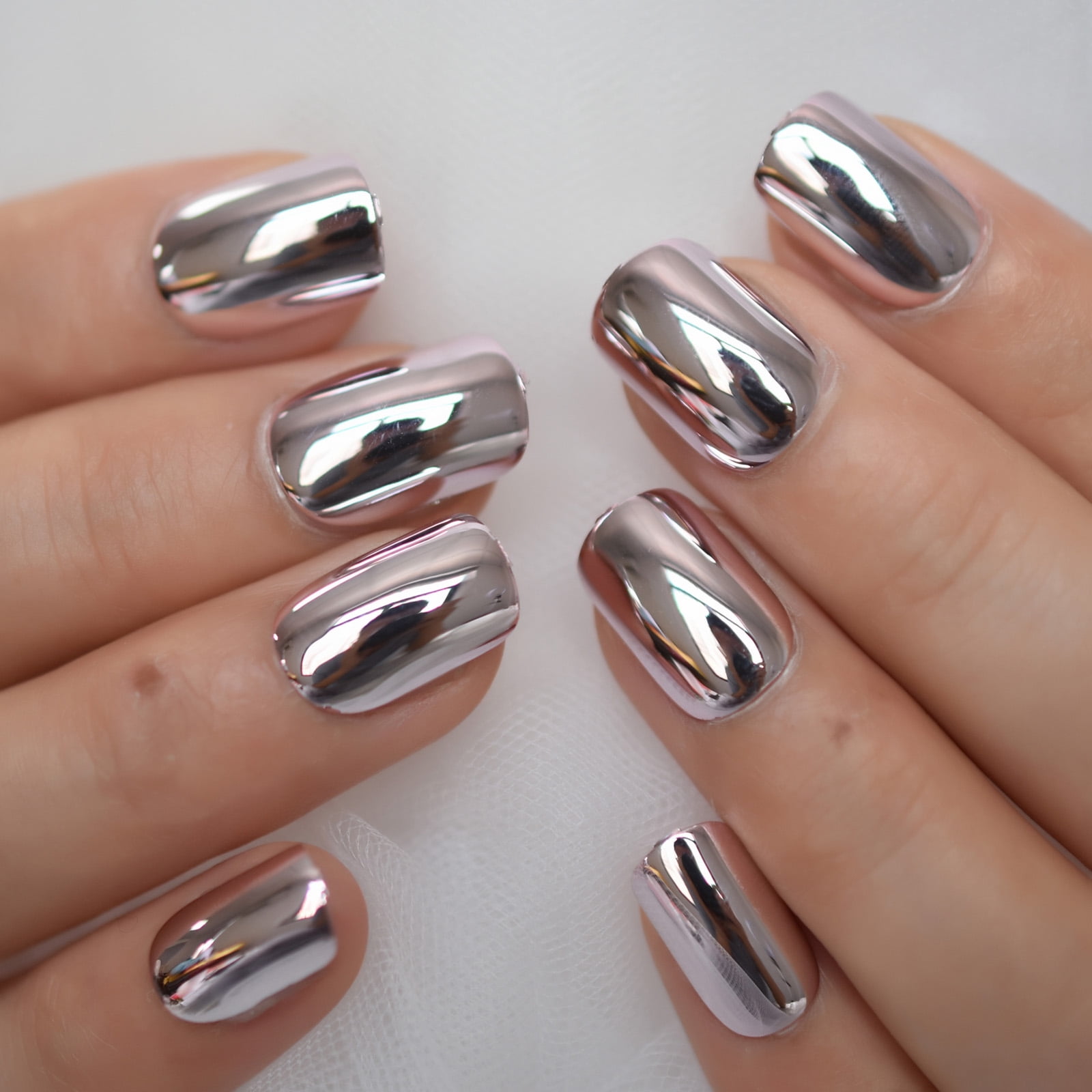 Square Electroplating Chrome Medium Size Press On Nails 2021 Full Cover Nail Tips Fingernails Art Supplies For Professionals