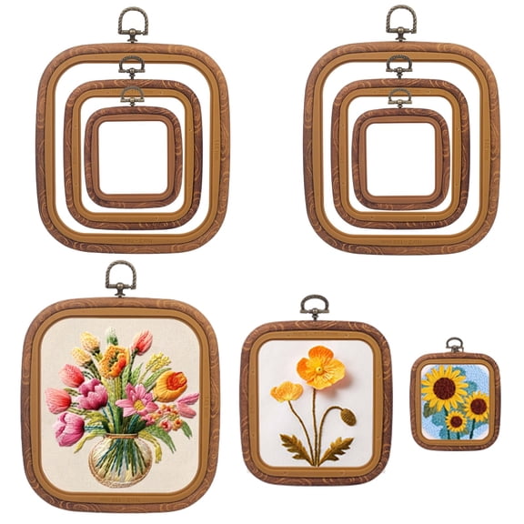 Square Embroidery Hoops 6-Piece 3-Size Set For Sewing, Crafting And Home Decor