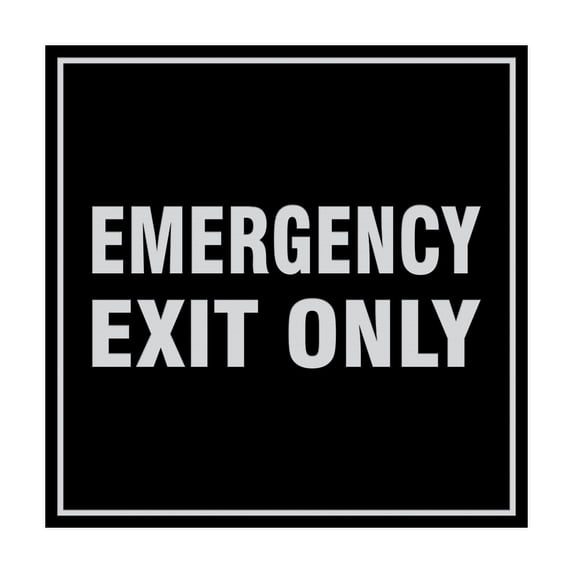 Square Emergency Exit Only Sign (Black / Silver) - Large