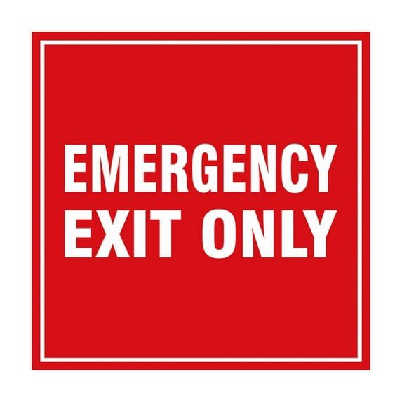 Square Emergency Exit Only Sign with Adhesive Tape (Red) - Medium