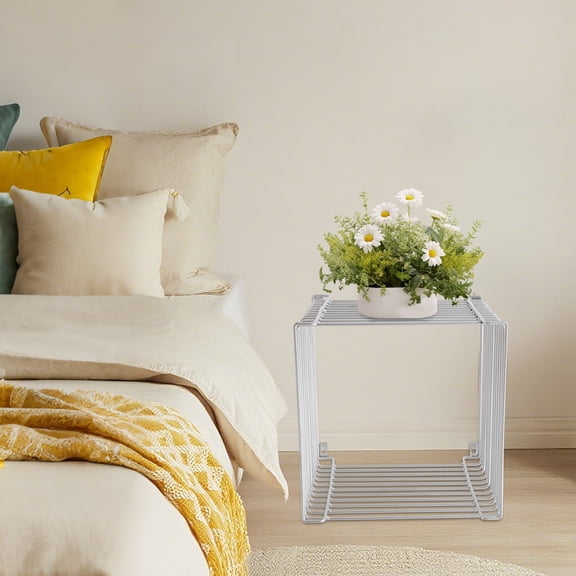 Square End Table, 30x30x30cm Modern Geometric Side Table Nightstand, Silver, Bedside Table with Sturdy Iron Frame, 264.55lbs Load for Living Room