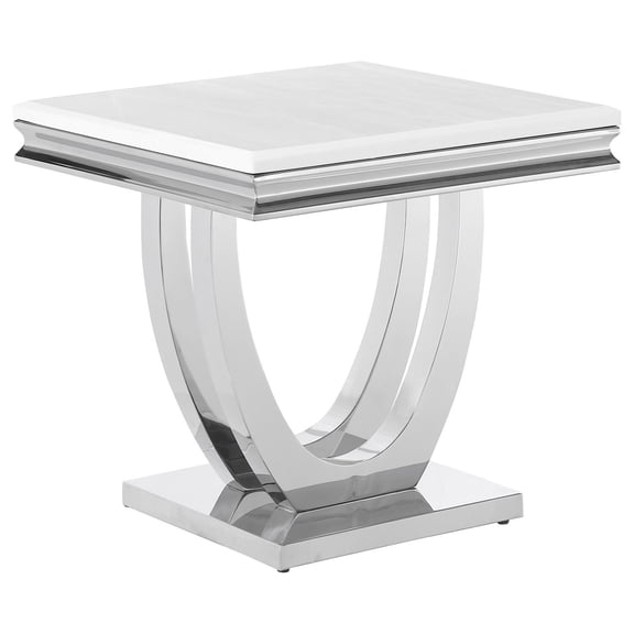 Square End Table with Chrome Base - Modern Living Room Side Table - White