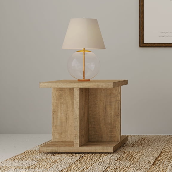 Square End Table with Storage for Small Spaces, Mango Finish Engineered Wood Side Table for Living Room