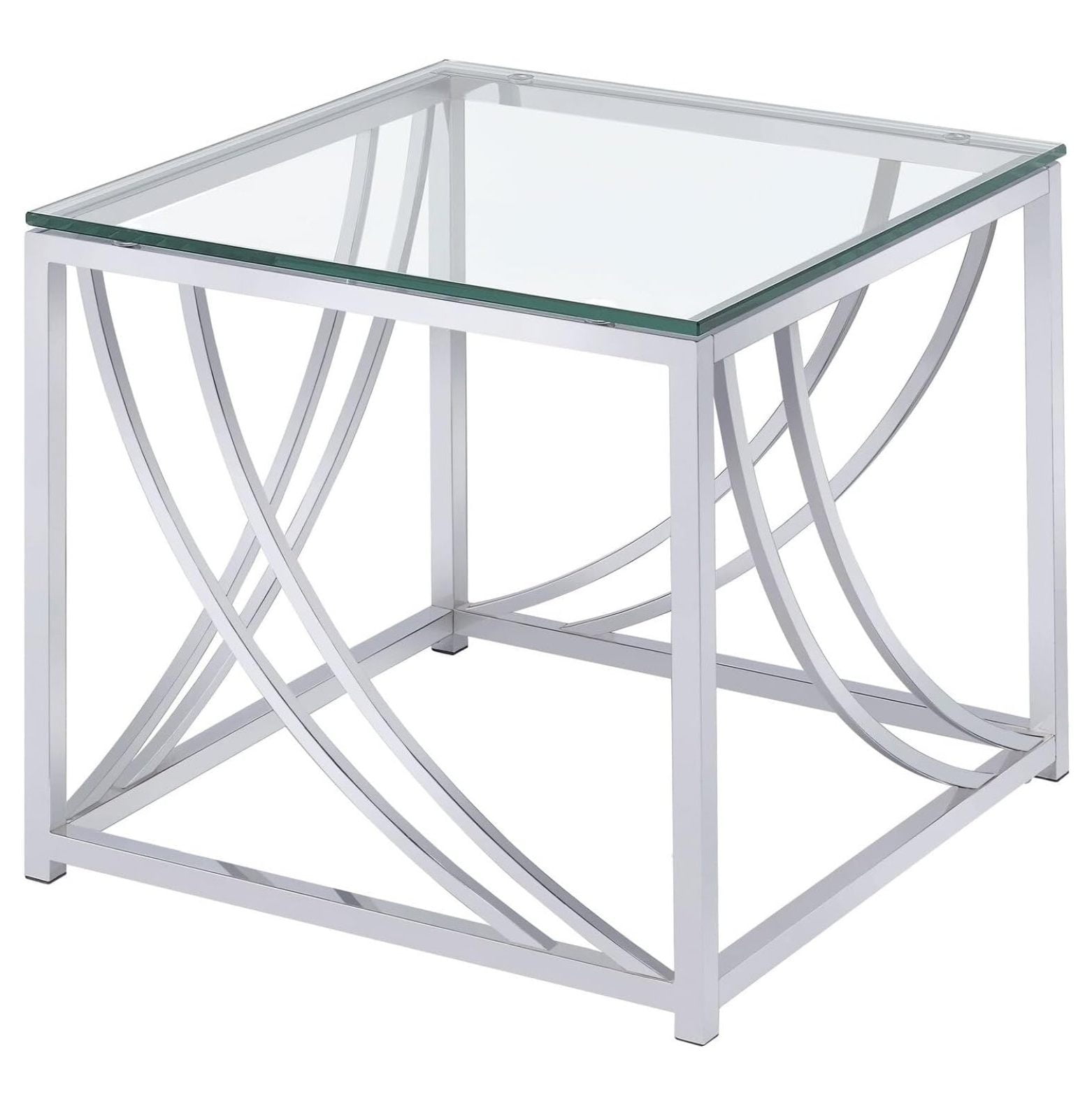 Square Glass Top End Table with Chrome Swoop Accents