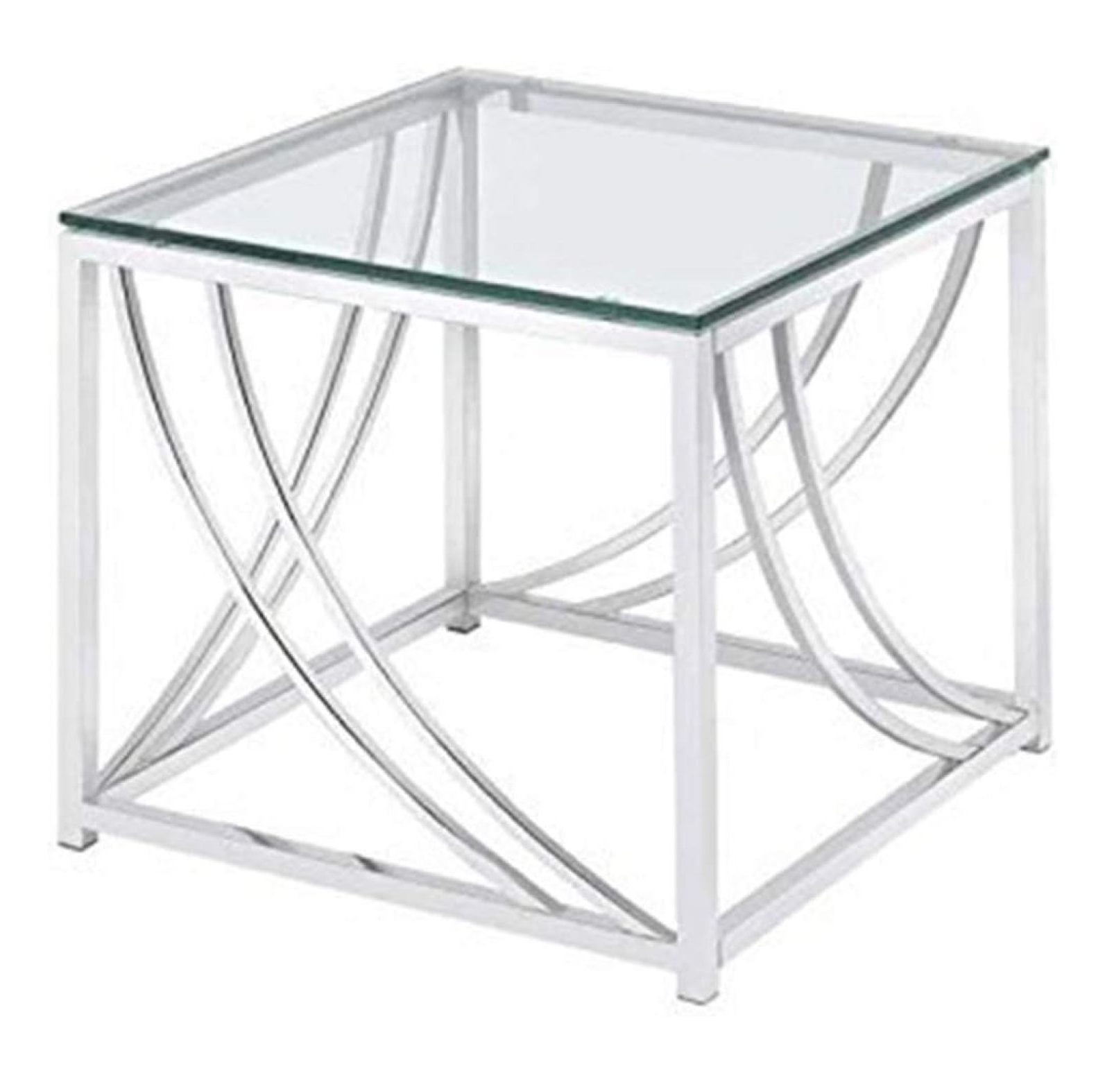 Square Glass Top End Table with Chrome Swoop Accents
