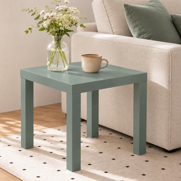 Square End Table with Thick Top Modern Side Table Sage Green