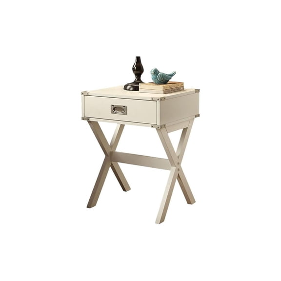 Square End Table with X Base - White Accent Table, Living Room Side Table, 18x16x24 Inch