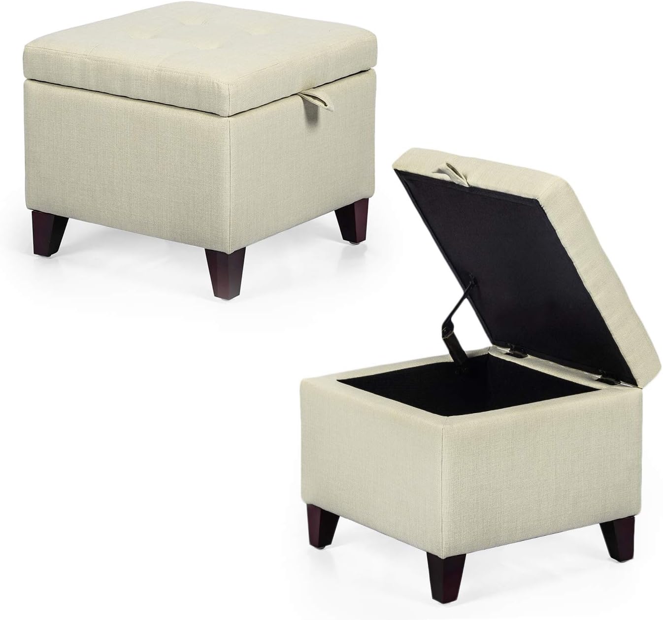 Square Fabric Storage Ottoman With Tufted Top, 18X18x15