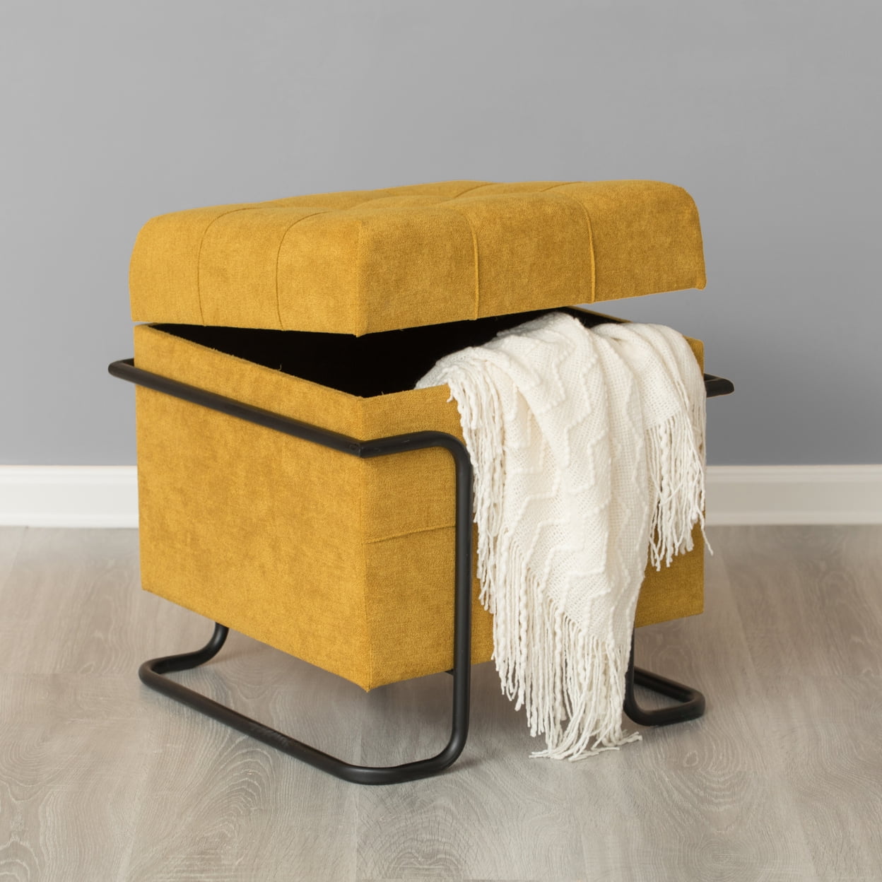 Black fabric storage ottoman online