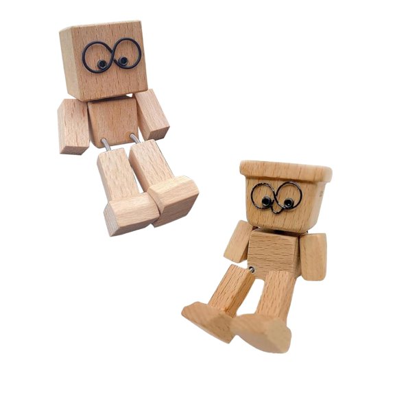 Square Face Wooden Leg-Shaking Doll Figurine – Miyuadkai Multi Shaped Ornament for Home Decor, Implying Happy Vibration, Rustic Wood Craft