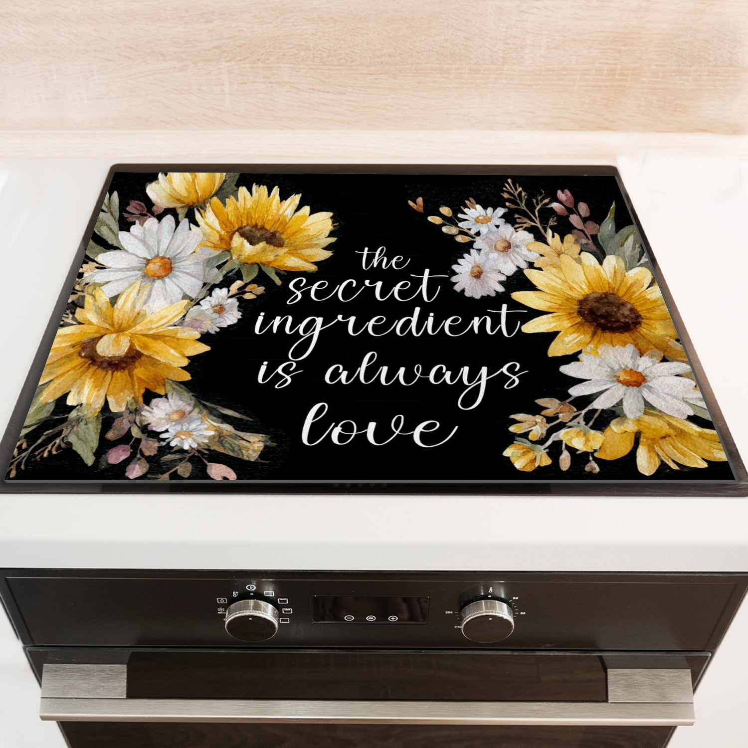 Square Fall Gas Stove Cover, Sunflower Secret Ingredient Waterproof Heatproof Ceramic Cooktop Protector Mat, Non-stick Foldable Kitchen Decor Pad for Kitchen RV (28×20 Inch)