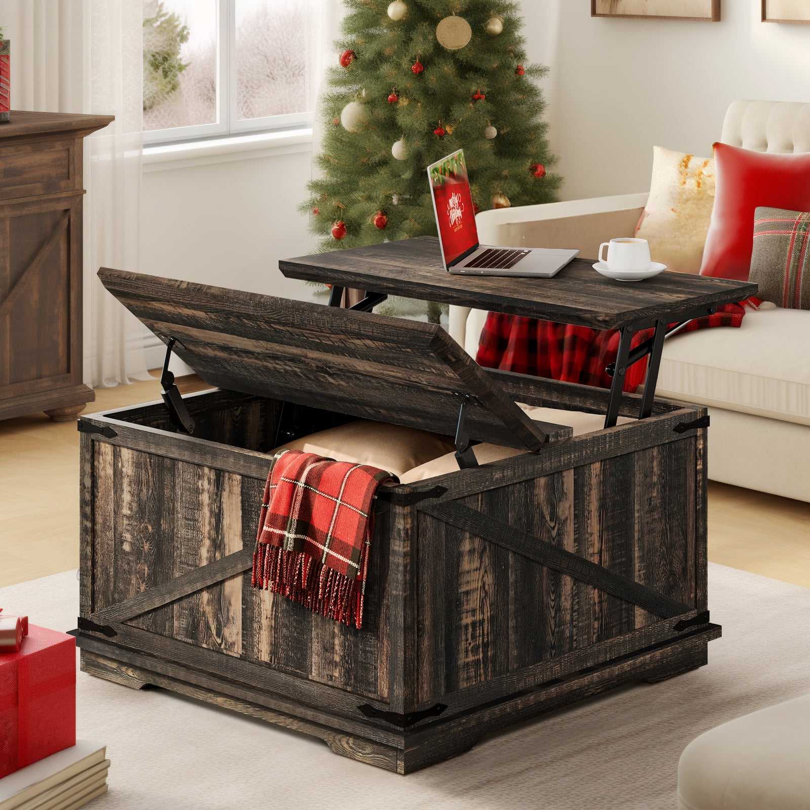 Square Farmhouse Lift Top Coffee Table with Storage Center Table for ...