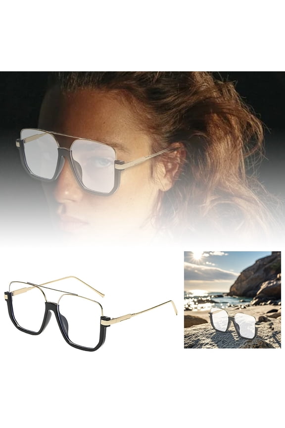 Square Fashion Half Frame Sunglasses for Women, Blogger Style Shades with Cutting Goggles, Winter Cycling and Skiing Protective Eyewear