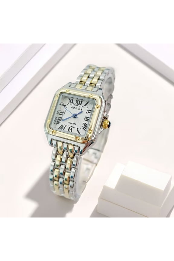 Square Fashion Watch for Women's Analog Clock Steel Strip Quartz Watch