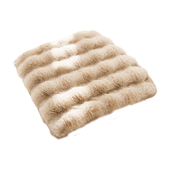 Square Faux Fur Seat Cushion, Comfy Lazy Faux Rabbit Fleece Chair Pad, for Dining Chairs, Sofa Office Floor, Bedroom Decor (Khaki, 16x16inches)