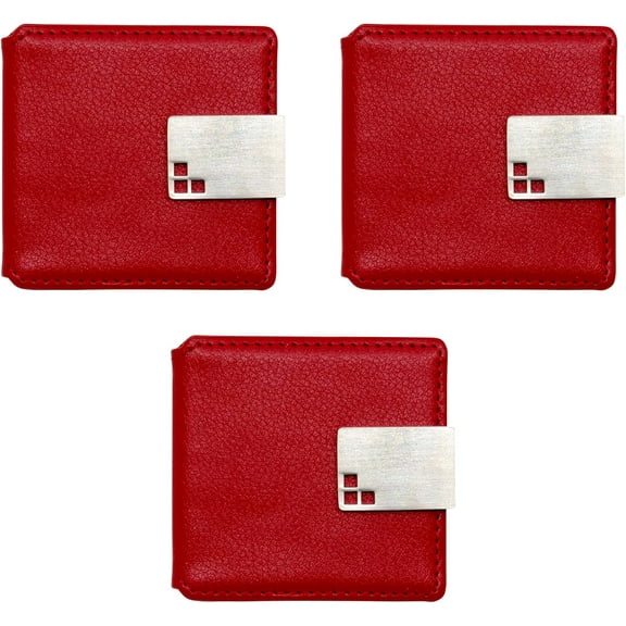 Set of 3 Square Faux Leather Wrapped Compact Mirror & Photo Holder (Red)