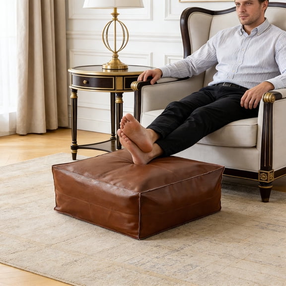 Square Faux Leather Ottoman, 45×45×15cm Storage Footstool, Multifunctional Footrest Pouf