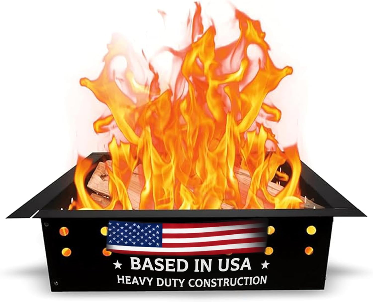 Square Fire Pit Insert - 29" Outside & 25" Inside Carbon Steel Smokeless Fire Pit Insert with Air Vents - DIY In-Ground or Above Ground Fire Pit Ring for Outdoor Garden, Patio and Backyard