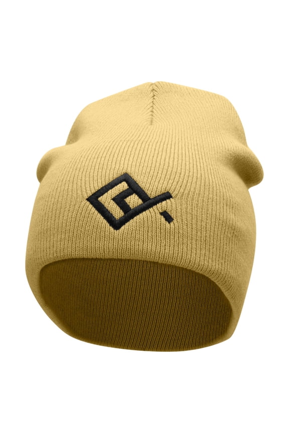 Square Fish Embroidered 8 inch Acrylic Short Blank Beanie - Khaki OSFM