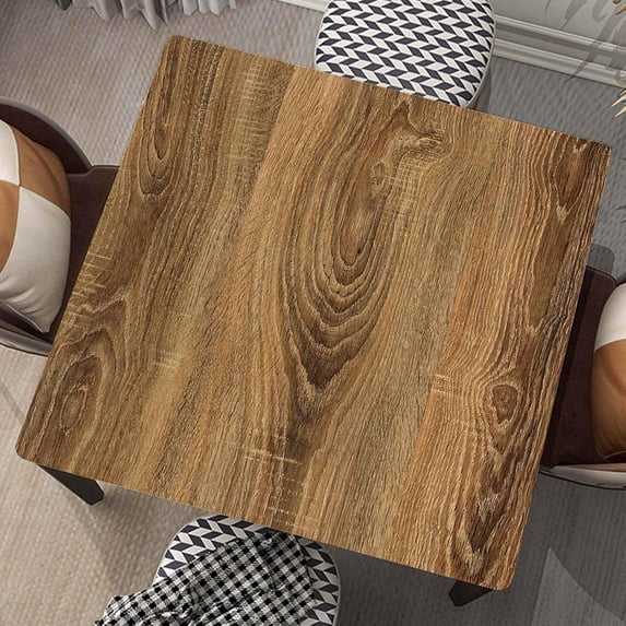 Square Fitted Card Tablecloth Wood Grain Table Cloth Cover with Elastic Edge Brown Wooden Tablecloths Waterproof Cloths for Indoor Outdoor Decoration, Fit for 36"x36" Tables, Style-8