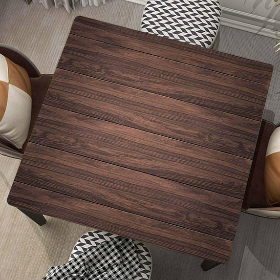 Square Fitted Card Tablecloth Wood Grain Table Cloth Cover with Elastic Edge Brown Wooden Tablecloths Waterproof Cloths for Indoor Outdoor Decoration, Fit for 36"x36" Tables, Style-2