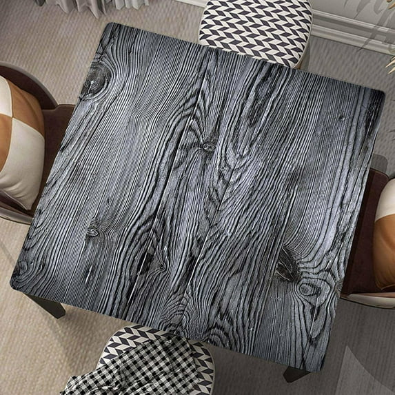 Square Fitted Card Tablecloth Wood Grain Table Cloth Cover with Elastic Edge Dark Gray Tablecloths Waterproof Cloths for Indoor Outdoor Decoration, Fit for 36"x36" Tables, Style-8