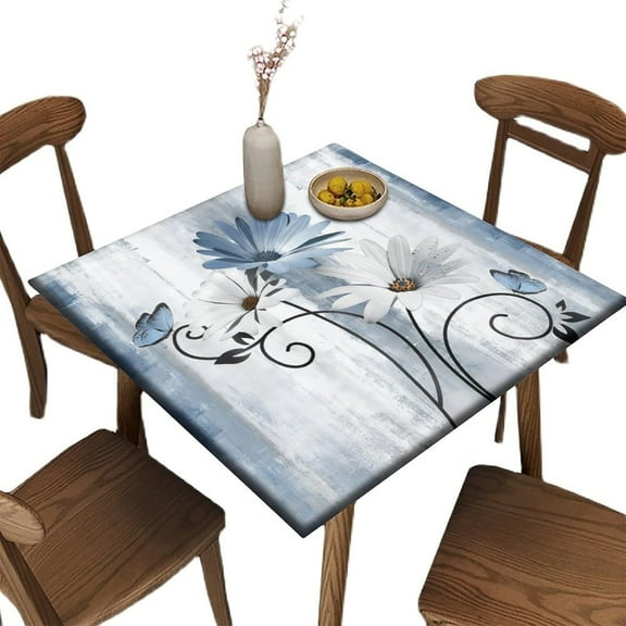 Square Fitted Elastic Edge Table Cloths, Abstract Colorful Leaves Flower Plant Polyester Table Cloth, for Outdoor Patio and Indoor Kitchen Dining Party, Fit for 36" x 36"Square Table