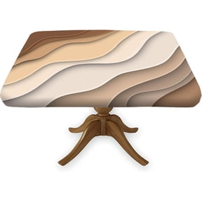 Square Fitted Geometric Pattern Tablecloth, Brown Beach Ombre Elastic Edge Table Covers, Splash Proof Stain Resistant Table Cover for Living Room Kitchen Patio, Fits 36 x 36 Inch Table
