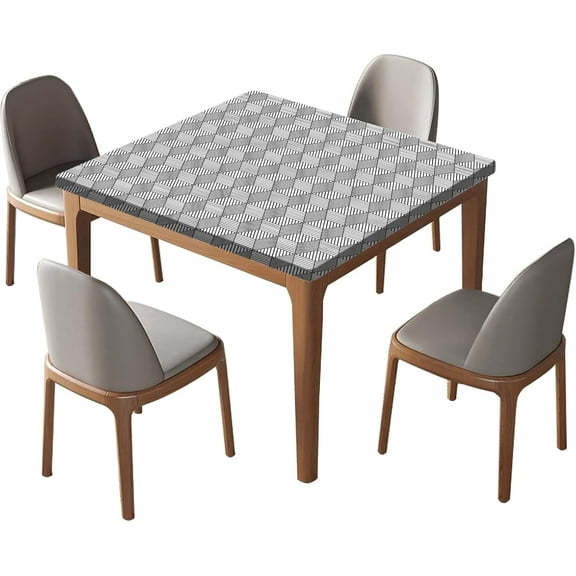 Square Fitted Polyester Tablecloth, 3D Geometric Elastic Edge Home Decorative Table Cover, Splashproof Washable Table Clothes for Family Living Room Kitchen Use, Fit for 36" x 36" Square Table