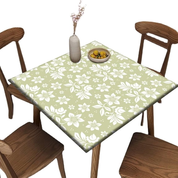 Square Fitted Polyester Tablecloths, Fit for 36" x 36" Square Table, Flower Vector Elastic Edge Home Decor Tablecloths, Dust & Wrinkle Proof Fabric Table Clothes for Family Festival Party Use
