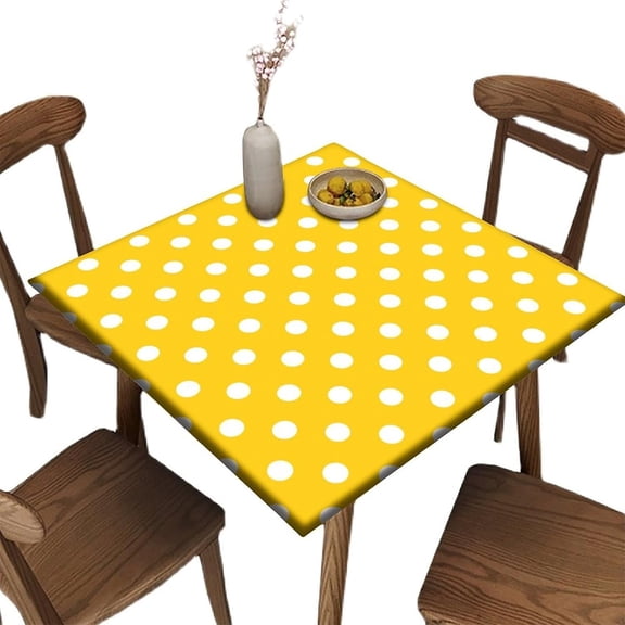 Square Fitted Polyester Tablecloths, Fit for 36" x 36" Square Table, White Dots Elastic Edge Decorative Table Cover, Stain Resistant Washable Table Cover for Family Patio Picnic BBQ Use