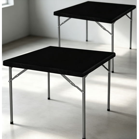 Square Fitted Table Cover Card Tablecloth 34x34 inch, 2 Packs Waterproof Elastic Vinyl Table Cloth with Flannel Backing Plastic Picnic Small Tables Top for Kitchen Dining Outdoor Party, Black