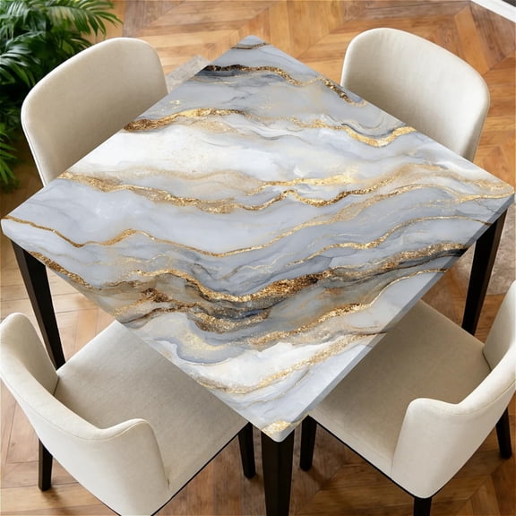 Square Fitted Table Cover with Elastic Edge Design Table Cover Waterproof Stain-Resistant Wipeable Table Cloth for Kitchen Dining Picnic Patio Outdoor Party