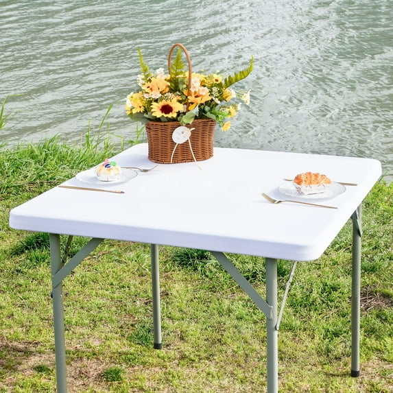 Square Fitted Table Cover Elastic Tablecloth 3ft Stretch Spandex Table Top Cover for Dining Indoor Outdoor Party White 36X36 Inch