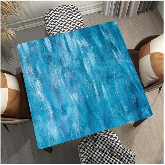 Square Fitted Table Cover Wipeable Quick Dry Blue Painted Wooden Board Texture Outdoor Elastic Table Cloth for Picnic Camping, Suits for 36"x36" Table, Style 327