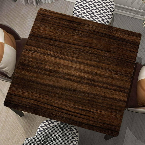 Square Fitted Table Cover Wood Grain Tablecloth with Elastic Edge Saddle Brown Tablecloths Waterproof Tables Cloth for Dining Kitchen Home Party Picnic, Fit for 36"x36" Tables, Style-15