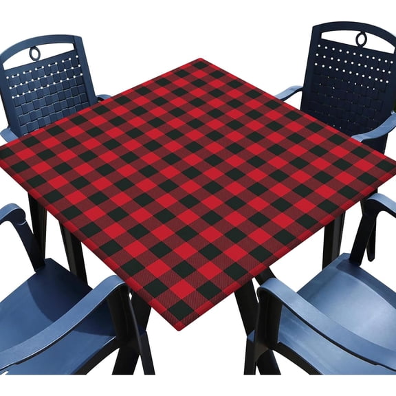 Square Fitted Table, Red Classic Plaid Table Cloth, Stain Wrinkle Resistant Reusable Washable Polyester, for Home Dining Rooms and Kitchen Indoor Outdoor Events, Fit for 36" x 36"Square Table