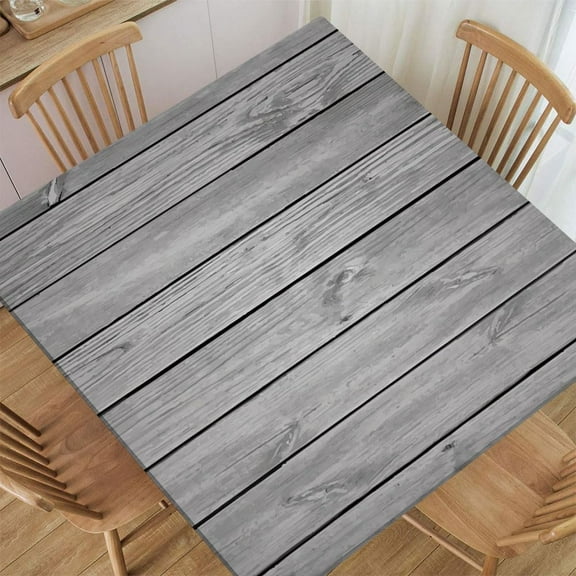 Square Fitted Tablecloth Aged Wooden Planks Texture Vertically Striped Table Cover Washable for Indoor Holiday Family Party and Outdoor Patio Use, Fitted for 34"x34" Table Deaign2718