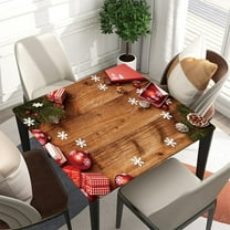Square Fitted Tablecloth with Elastic Edge for Banquet Buffet Kitchen Dining Party Christmas Decorations Rustic Wood Background Fitted for 36"x36" Square Table Style-6