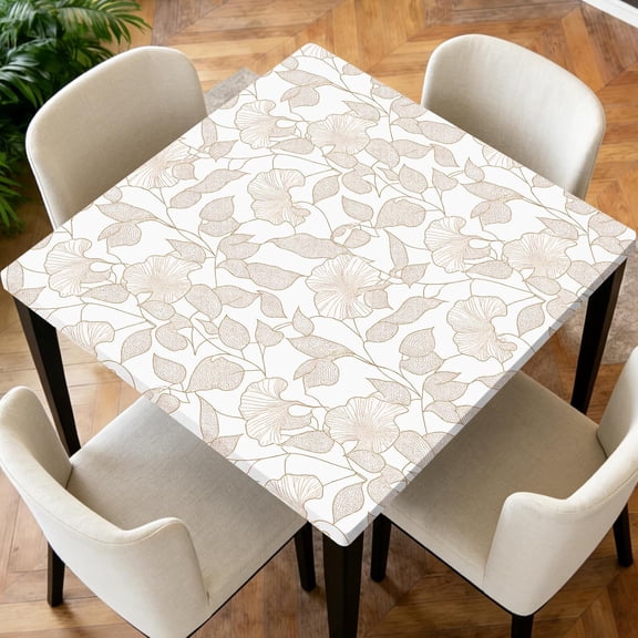 Square Fitted Tablecloth with Elastic Edge Design Table Cover Waterproof Stain-Resistant Wipeable Table Cloth for Kitchen Dining Picnic Patio Outdoor Party White Flowers 36x36 Inch