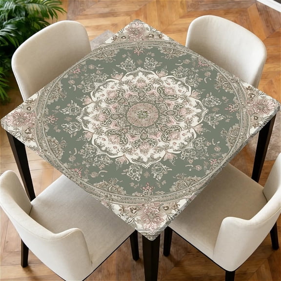 Square Fitted Tablecloth with Elastic Edge Design Table Cover Waterproof Stain-Resistant Wipeable Table Cloth for Kitchen Dining Picnic Patio Outdoor Party