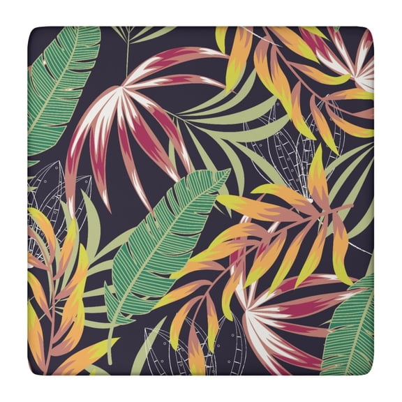 Square Fitted Tablecloth with Elastic Edge, Featuring Tropical Leaf and Palm Inspired Prints, Waterproof Vinyl, Backed Non-Slip Table Cover for Dining and Outdoor Parties